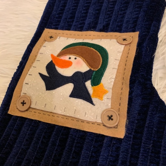 2 Beautiful Navy & Cream Primitive Snowman Stockings - Picture 11 of 12
